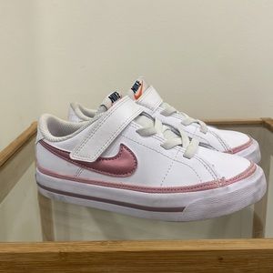 White & Pink Nike Kids’ Court Legacy 10C